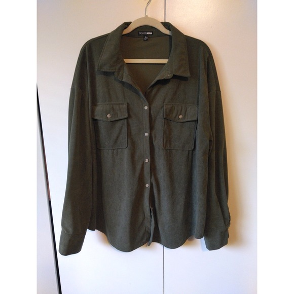 Fashion Nova Other - Mens Corduroy Button Down Shirt Size XL Green Workwear Outdoors Retro Layers